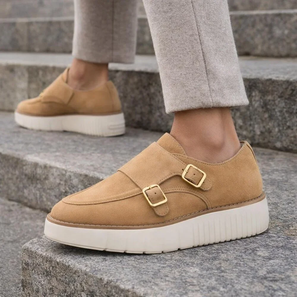 New COLE HAAN Platform Women Suede Grand City Platform Monk Strap Shoes Size 7.5